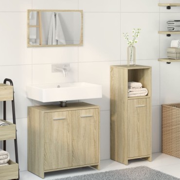 vidaXL Σετ Επίπλων Μπάνιου 3 τεμ. Sonoma Δρυς Επεξεργασμένο Ξύλο 30x30x95cm