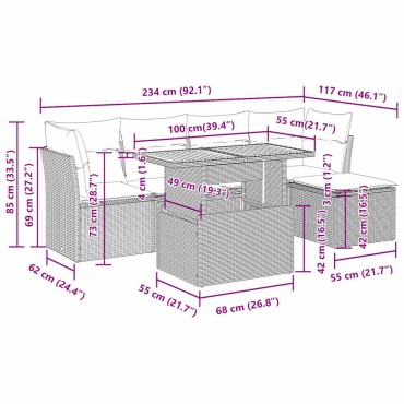 vidaXL Καναπές Κήπου 6 τεμ. Μαύρο από Συνθετικό Ρατάν με Μαξιλάρια 55x55cm