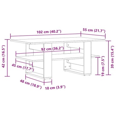 vidaXL Τραπεζάκι Σαλονιού Αρτισιανή Δρυς 102x55x42cm Επεξ. Ξύλο 1 τεμ.