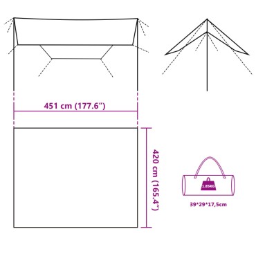 vidaXL Μουσαμάς Κάμπινγκ Αδιάβροχος Καφέ 451x420 εκ.