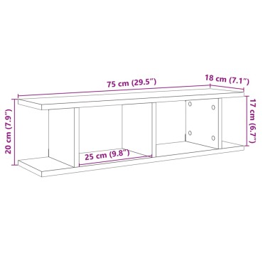 vidaXL Ραφιέρες Τοίχου 2 τεμ. Όψη Παλαιού Ξύλου 75x18x20cm Επεξ. Ξύλο