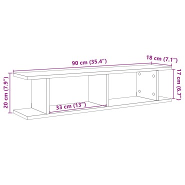 vidaXL Ράφια Τοίχου Κύβοι 2 τεμ. Αρτισιανή Δρυς 90x18x20cm Επεξ. Ξύλο