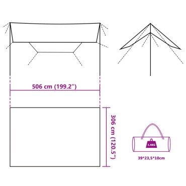 vidaXL Μουσαμάς Κάμπινγκ Αδιάβροχος Καφέ 506x306 εκ.