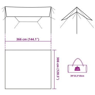 vidaXL Μουσαμάς Κάμπινγκ Αδιάβροχος Καφέ 366x306 εκ.