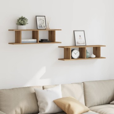 vidaXL Ραφιέρες Τοίχου 2 τεμ. Αρτισιανή Δρυς 75x18x20cm Επεξεργ. Ξύλο