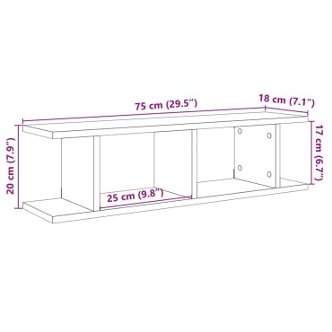 vidaXL Ραφιέρες Τοίχου 2 τεμ. Αρτισιανή Δρυς 75x18x20cm Επεξεργ. Ξύλο