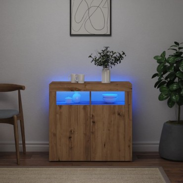 vidaXL Ντουλάπι με LED Αρτισιανή Δρυς 80x35x75cm Επεξ. Ξύλο 1 τεμ.