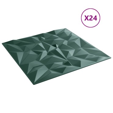 vidaXL Πάνελ Τοίχου 24 Τεμ. Πράσινη Σχ. Αμέθυστου 50x50εκ. 6 μ² XPS