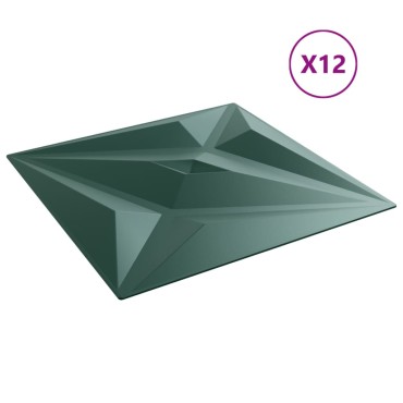 vidaXL Πάνελ Τοίχου 12 τεμ. Πράσινη Σχέδιο Αστέρι 50x50 εκ. 3 μ² XPS
