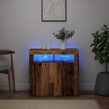 vidaXL Ντουλάπι με LED Όψη Παλαιού Ξύλου 80x35x75cm Επεξ. Ξύλο 1 τεμ.
