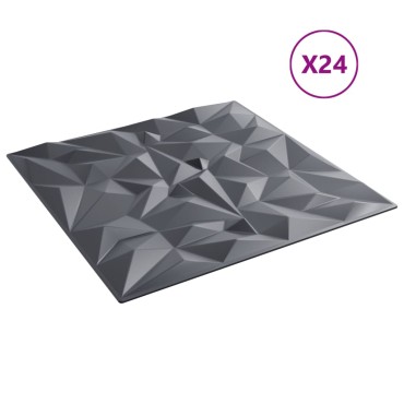 vidaXL Πάνελ Τοίχου 24 Τεμ. Γκρι Σχ. Αμέθυστου 50x50εκ. 6 μ² XPS