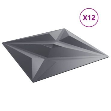 vidaXL Πάνελ Τοίχου 12 τεμ. Γκρι Σχέδιο Αστέρι 50x50 εκ. 3 μ² XPS