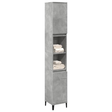 vidaXL Ντουλάπι Μπάνιου Γκρι Σκυροδέματος 30x30x190cm Επεξ. Ξύλο 1 τεμ.
