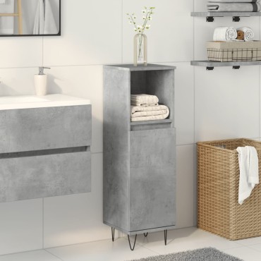 vidaXL Ντουλάπι Μπάνιου Γκρι Σκυροδέματος 30x30x100cm Επεξ. Ξύλο