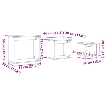 vidaXL Τραπεζάκια Ζιγκόν 3 τεμ. Αρτισιανή Δρυς από Επεξεργασμένο Ξύλο 55x30x50cm