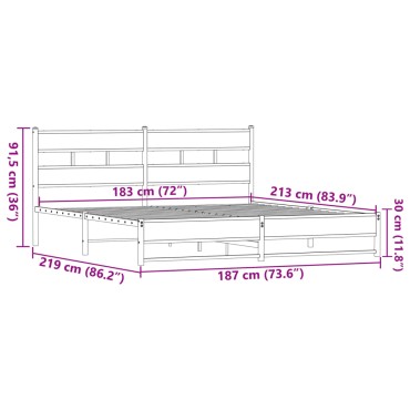vidaXL Σκελετός Κρεβ. Χωρίς Στρώμα Καφέ Δρυς 183x213 εκ. Μεταλλικό