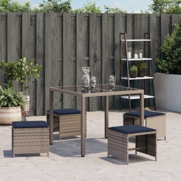 vidaXL Σκαμπό Κήπου 4 τεμ. Γκρι 40x40x35cm Συνθετικό Ρατάν Μαξιλάρια