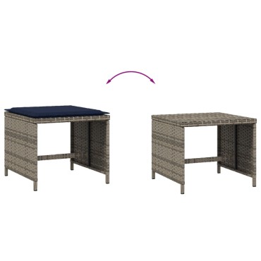 vidaXL Σκαμπό Κήπου 4 τεμ. Γκρι 40x40x35cm Συνθετικό Ρατάν Μαξιλάρια