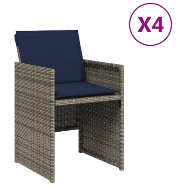 vidaXL Καρέκλες Κήπου 4 τεμ. Γκρι από Συνθετικό Ρατάν με Μαξιλάρια 45,5x38cm