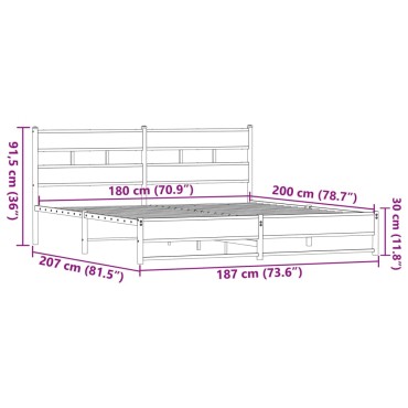 vidaXL Σκελετός Κρεβ. Χωρίς Στρώμα Καφέ Δρυς 180x200 εκ. Μεταλλικό