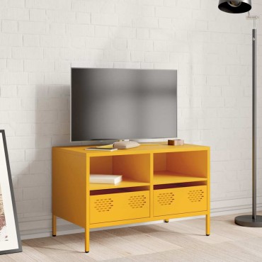vidaXL Έπιπλο Τηλεόρασης Μουσταρδί 68x39x43,5cm Ατσάλι Ψυχρής Έλασης