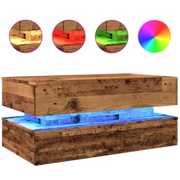 vidaXL Τραπεζάκι Σαλονιού με LED Παλαιό Ξύλο 90x50x40cm 1 τεμ.