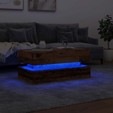 vidaXL Τραπεζάκι Σαλονιού με LED Παλαιό Ξύλο 90x50x40cm 1 τεμ.
