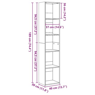 vidaXL Βιβλιοθήκη Γυαλιστερό Λευκό 40x30x189cm από Επεξ.Ξύλο 1 τεμ.