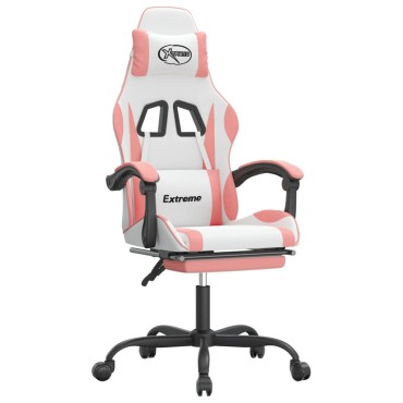 vidaXL Καρέκλα Gaming με Υποπόδιο Λευκό και Ροζ από Συνθετικό Δέρμα 57,5x59,5x(121-131)cm 1 τεμ.