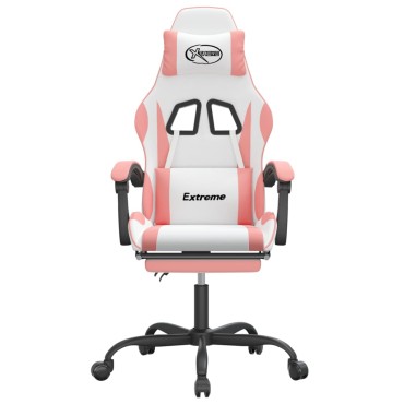 vidaXL Καρέκλα Gaming με Υποπόδιο Λευκό και Ροζ από Συνθετικό Δέρμα 57,5x59,5x(121-131)cm 1 τεμ.