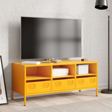 vidaXL Έπιπλο Τηλεόρασης Μουσταρδί 101,5x39x43,5 Ατσάλι Ψυχρής Έλασης 101,5x39x43,5cm