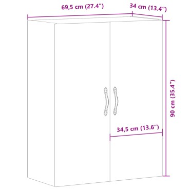 vidaXL Ντουλάπι Τοίχου Παλ. Ξύλο 69,5x34x90cm από Επεξεργασμένο Ξύλο 1 τεμ.