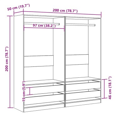 vidaXL Ντουλάπα Όψη Παλαιού Ξύλου 100x50x200cm από Επεξεργασμένο Ξύλο 1 τεμ.