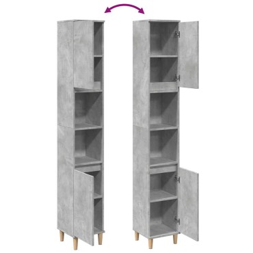 vidaXL Ντουλάπι Μπάνιου Γκρι Σκυροδέματος 30x30x190cm Επεξ. Ξύλο 1 τεμ.