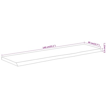 vidaXL Επιφάνεια Τραπεζιού Ορθογώνια 140x40x2,5cm Μασίφ Ξύλο Ακακίας 1 τεμ.