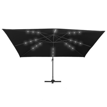 vidaXL Cantilever Ομπρέλα με LED, κοντάρι αλουμινίου 400x300 cm Μαύρη
