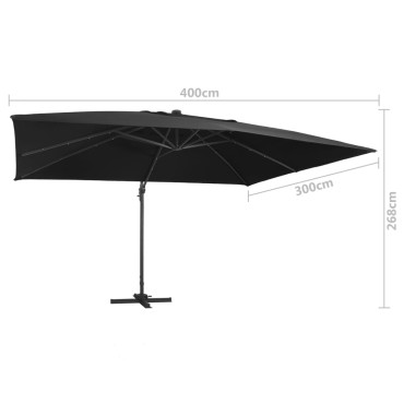 vidaXL Cantilever Ομπρέλα με LED, κοντάρι αλουμινίου 400x300 cm Μαύρη