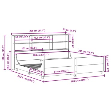 vidaXL Κρεβάτι Βιβλιοθήκη Χωρίς Στρώμα Καφέ 200x200 εκ Μασίφ Πεύκο
