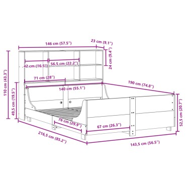vidaXL Κρεβάτι Βιβλιοθήκη Χωρίς Στρώμα Λευκό 140x190 εκ Μασίφ Πεύκο
