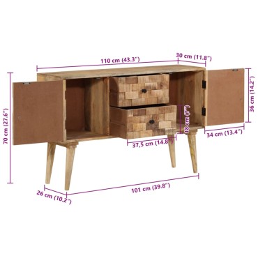 vidaXL Μπουφές 110x30x70cm από Μασίφ Ξύλο Μάνγκο 1 τεμ.