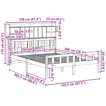 vidaXL Κρεβάτι Βιβλιοθήκη Χωρίς Στρώμα 150x200 εκ Μασίφ Ξύλο Πεύκου