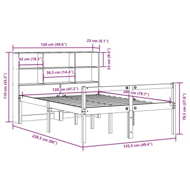 vidaXL Κρεβάτι Βιβλιοθήκη Χωρίς Στρώμα Καφέ 120x200 εκ Μασίφ Πεύκο