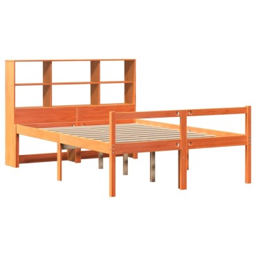 vidaXL Κρεβάτι Βιβλιοθήκη Χωρίς Στρώμα Καφέ 120x200 εκ Μασίφ Πεύκο