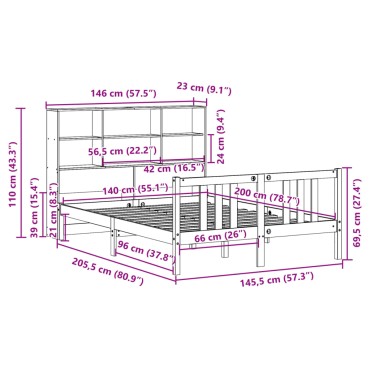 vidaXL Κρεβάτι Βιβλιοθήκη Χωρίς Στρώμα 140x200 εκ Μασίφ Ξύλο Πεύκο