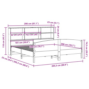 vidaXL Κρεβάτι Βιβλιοθήκη Χωρίς Στρώμα 200x200 εκ Μασίφ Ξύλο Πεύκου