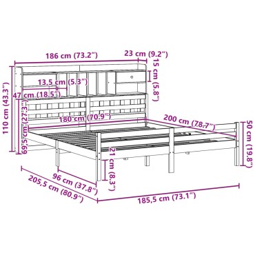vidaXL Κρεβάτι Βιβλιοθήκη Χωρίς Στρώμα 180x200 εκ Μασίφ Ξύλο Πεύκου