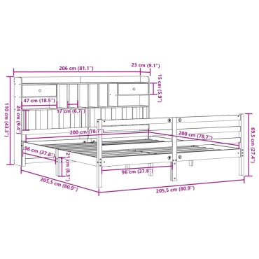 vidaXL Κρεβάτι Βιβλιοθήκη Χωρίς Στρώμα 200x200 εκ Μασίφ Ξύλο Πεύκου