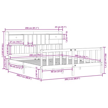 vidaXL Κρεβάτι Βιβλιοθήκη Χωρίς Στρώμα 200x200 εκ Μασίφ Ξύλο Πεύκου