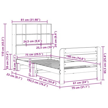 vidaXL Σκελετός Κρεβ. Χωρίς Στρώμα Καφέ Κεριού 75x190 εκ Μασίφ Πεύκο
