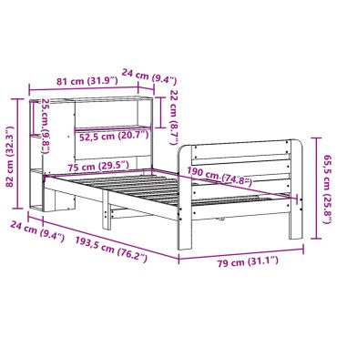 vidaXL Σκελετός Κρεβ. Χωρίς Στρώμα Καφέ Κεριού 75x190 εκ Μασίφ Πεύκο